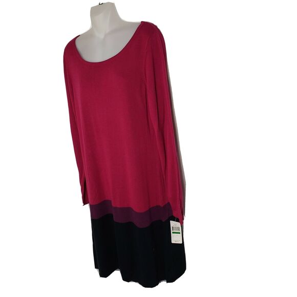 Fever Womens Sweater Dress Large Pink Long Sleeve Knit Knee Length Color Block - Picture 4 of 10